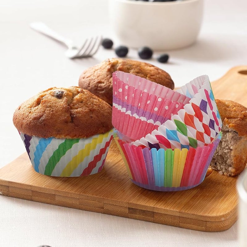 Heat Resistant Nonstick Cupcake Holders 500pcs Set Rainbow Edge Colorful Patterns Greaseproof - Image 4